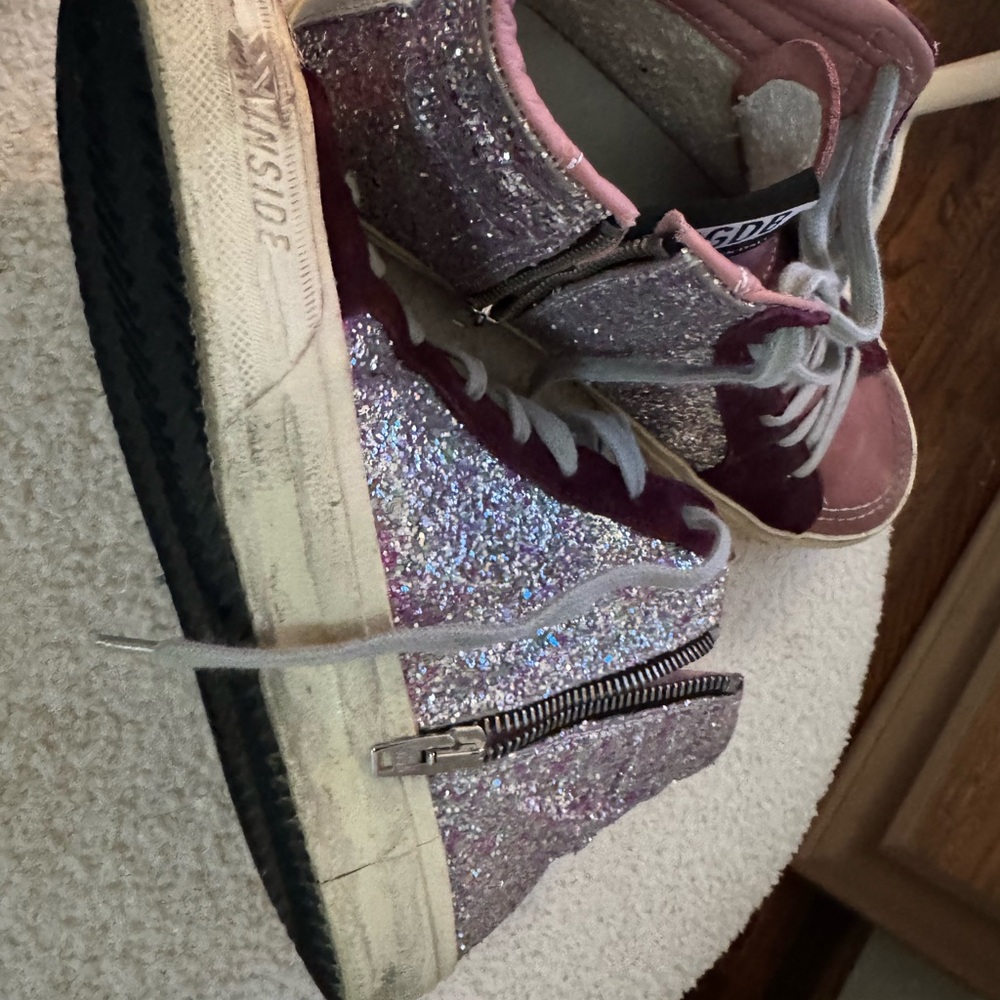 Golden Goose Pink and Silver Glitter Sneakers - Picture 5 of 10
